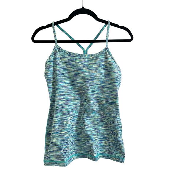LULULEMON Power Y Tank Top Luon Space Dye Camo Alberta Lake Fresh Teal - Sz 6 - Picture 1 of 4